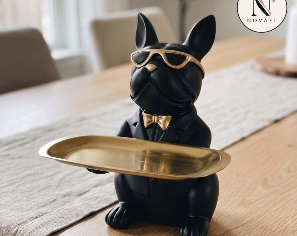 French Bulldog Butler Storage Tray Sculpture Black